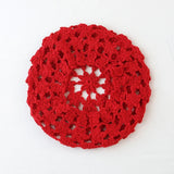 Daiiibabyyy  Red Knitted Hollow Handmade Crochet Beret Women Spring Autumn Thin Big Head Showing Face Small Versatile Painter Hat