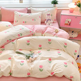 DAIIIBABYYY  -  New Little Fresh Pure Cotton Four Piece Set with 40 Thread Count All Cotton Bedding Ins Bed Sheet and Quilt Set with 4