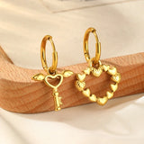 Daiiibabyyy  Stainless Steel Asymmetric Hoop Earrings Light Luxury Romantic Heart Spliced Wings Key Earrings for Women Jewelry Party Matching