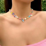 DAIIIBABYYY  -  Korean Baroque Imitation Pearl Cute Flower Beaded Short Collar Necklace Boho Handwoven Beaded Choker Women's Jewelry