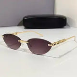 Daiiibabyyy  Retro Frameless Trimmed Cat Eye Rivet Small Frame Sunglasses for Men and Women Round Face Slimming Hip-hop Trampoline Sunglasses