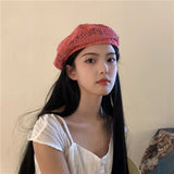 DAIIIBABYYY  -  Women's hat Sweet hollow breathable lace beret Summer thin breathable versatile casual fashion painter hat trend