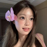 DAIIIBABYYY  -  Artificial Orchid Flower Butterfly Hair Clips for Woman Girls Phalaenopsis Pearl Duckbill Hairgrips Hairpins Hair Accessories