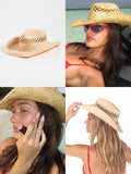 Daiiibabyyy  Hand Woven Raffia Hat Women Summer Simple Western Cowboy Straw Hat Lady Ins California Girl Seaside Vacation Curled Brim Sun Hat