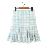 Daiiibabyyy  V-neck Lace-Up Back Camisole With Low-Waist Pleated Plaid Skirt For Women Plaid Top Ruffled Mini Skirt Lace Trim Outfit 046N