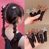 Daiiibabyyy  5 pieces of new water diamond star hair tie phone cord hair band for little girl, five-pointed star hair accessory.
