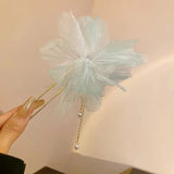 Daiiibabyyy  New Chinese Style Gentle Gradient Fabric Flower Hair Sticks for Women Sweet Chains Tassel Imitation Pearl Hairpin Fairy Headwear