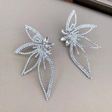Daiiibabyyy New Luxury Fashion Exaggerated Zircon Maple Leaf Flower Stud Earrings for Women Personality Statement Party Jewelry Gift