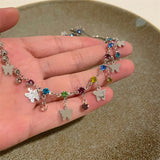 DAIIIBABYYY  -  Fashion Y2k Sweet Colour Beading Butterfly Pendant Necklace For Women Egirl Heart Sweater Neck Clavicle Chain Jewelry Gift