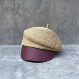 Daiiibabyyy  Summer Straw Cap PU Leather Women's Newsboy Cap Beret Hat Sun Cap Visor Travel Beach Hat
