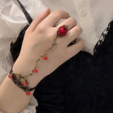 Daiiibabyyy  Lolita Gothic Crystal Finger Bracelet for Women Baroque Rose Lace Bracelet with Finger Ring Charm Vampire Hand Jewelry Pulseras