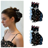 Daiiibabyyy  Cute Floral Black Cat Hair Clips Cartoon Cat Hair Claw Clips Trendy Animal Shaped Hair Accessories