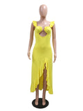 Daiiibabyyy  Solid Backless Slimming Hollow Out Dresses for Women Square Collar Sleeveless High Waist Temperament Dress Female Fashion
