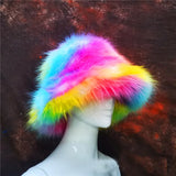 Daiiibabyyy  y2k Fluffy Faux Fur Bucket Hat Women Rabbit Fur Warm Thick Plush Winter Hat Lady Luxury Fashion Furry Panama Fisherman Cap