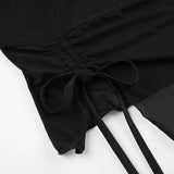 DAIIIBABYYY  -  Women Club Party Sexy Skirt Suits Transparent Mesh Split Tube Top and Drawstring Low Rise Mini Skirts Two Piece Sets Lady