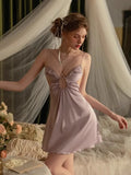 Daiiibabyyy  Sexy Nightwear Women's Sleepwear Ice Silk Nightgowns with Chest Pad Cushion Strap Nightdress Pure New Autumn Vestido Mujer
