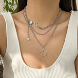DAIIIBABYYY  -  Trendy Y2K Star Pendant Necklace Simple Multi layered Metal Chain Necklace Women's Charm Statement Jewelry Gifts