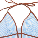 Daiiibabyyy  Women Deep V Neck Color Blocked Striped Vacation Dress Summer Backless Sleeveless Hanging Neck Beach Straps Leisure Long Skirt