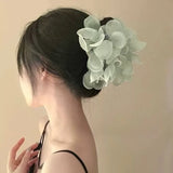 Daiiibabyyy  Sweet Mesh Flower Pearl Hair Clip for Women Gentle Elegant Pan Hair Shark Clip Temperament Girl Hair Accessories