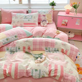 DAIIIBABYYY  -  New Little Fresh Pure Cotton Four Piece Set with 40 Thread Count All Cotton Bedding Ins Bed Sheet and Quilt Set with 4