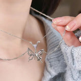 Daiiibabyyy   -  Personality Design Butterfly Crystal Double Layer Pendant Necklace for Women Charm Heart Zircon Choker Chain Punk Girls Jewelry