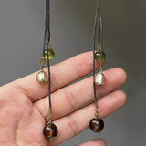 Daiiibabyyy  Ethnic Style Opal Stone Glass Beads Woven Tassel Earrings Bohemian Retro Fashion Jewelry Women Niche Earrings Gifts