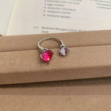 Daiiibabyyy  New Korean Copper Set Zircon Open Ring for Women Exquisite Colorful Rhinestone Adjustable Ring Engagement Dating Jewelry