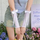 DAIIIBABYYY  -  Lolita Lace Bow Strap Sleeves Cover Fingerless Gloves Sunscreen Y2K Kawaii Women Mesh Lace Mid-calf Socks Clothing Accessories