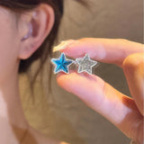 Daiiibabyyy  Two-Sided Blue Zircon Star Hoop Earrings for Women Exquisite Sweet Dangle Earrings Fashion Simple Versatile Jewelry Daily Gifts