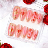 Daiiibabyyy  24Pcs Mid-length Almond Press on Fake Nails with Cat's Eye Red Heart Full Cover Nails Tips Art Detachable Artificial False Nails