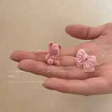 Daiiibabyyy Pink Cute Bear Ring Female Kawaii Candy Color Bow Ring Jewelry for Women New Kpop Trendy Elegant Charm Aesthetic Y2k Accessories