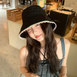DAIIIBABYYY  -  Japanese New Sweet Lace Decorative Bucket Hat Women's Spring Summer Big Brim Sunshade Windproof Lace-up Sun Caps Gorras