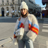 DAIIIBABYYY  -  Autumn Winter New Fashion Cardigan Jacket Contrast Striped Long Sleeved Knitted Sweater for Women's Casual Street Loose Sweater