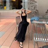 DAIIIBABYYY  -  Slim Fit Vest Patchwork Dress for Autumn , New Pleated Hem Covering Crotch and Long Skirt Underneath