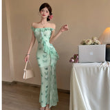 DAIIIBABYYY  -  New Purple Mesh Sequins Print Sling Sexy Dress Women Elegant Casual Ruffled Beach Dress Summer Korean Bodycon Maxi Dresses