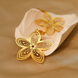 Daiiibabyyy  Gold Plated Stainless Steel Hollow Flower Drop Earrings for Women Glossy Dangle Earring Trendy Jewelry