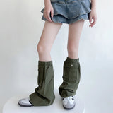 Daiiibabyyy Punk Denim Fabric Leg Warmers Vintage Harajuku Leg Covers with Pocket Gothic Leg Socks Y2K Warm Leg Harajuku Boot Cuffs Sock