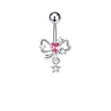 Daiiibabyyy  Y2K Jewelry Pink Crystal Bow Heart Navel Ring Kawaii Women's Accessories Cute Charm Wings Navel Rings Body Piercing