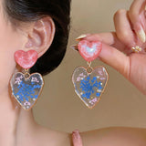 Daiiibabyyy  Colored Glaze Resin Heart Dangle Earrings for Women Sweet Polka Dot Flower Pendant Earring Beach Dating Picnic Party Jewelry K