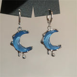 Daiiibabyyy  Cute Blue Moon Pendant Earrings For Women Aesthetic Jewelry Accessories
