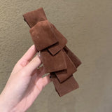 Daiiibabyyy  Winter Autumn Suede Bow Banana Clip Hair Clip for Women Ponytail Bun Twist Claw  Hairbows for Girls Leather Hair Accessories