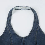 DAIIIBABYYY  -  Vintage y2k Denim Tank Top Stitching Butterfly-shaped Sleeveless Backless Halter Cropped Tops Women Harajuku 2000s Vest