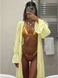 Daiiibabyyy  New Sexy Print Swimwear with Cover Up Brazilian Bikini Set Halter Swimwear Women Soild Push Up Swimsuit Bathing Suit Biquini