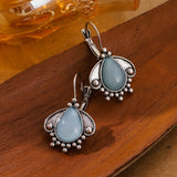 Daiiibabyyy  1 Pair of Elegant Retro Earrings Set with Blue Synthetic Zirconia, Suitable for Daily and Party Wear, Versatile Throughout