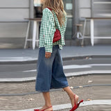 Daiiibabyyy  Autumn Fashion Lapel Collar Loose Short Coat Winter Elegant Plaid Print Jacket Button Commuter Women Casual Long Sleeve Cardigan