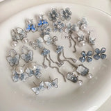 DAIIIBABYYY  -  Luxury Blue Gradient Crystal Butterfly Flower Pearl Earrings Flower Geometric Women Korean Fashion Kpop Tassel Earring