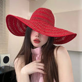 Daiiibabyyy  Oversized Brim Sunscreen Sun Hats Women Fashion Foldable Sense Beach Cap Sunshade UV Protection Hollow Designer Sense Straw Hat