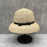 Daiiibabyyy  New Luxury Summer Hat Women Bucket Hat Bow Straw Hat for the Sun Hat Bow beach hat Headmade Dome Ladies Hat Derby Church Hat