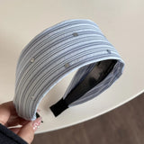 DAIIIBABYYY  -  Blue-gray plaid wide version headband sweet and fresh denim blue hairpin bag head going out daily versatile hairhoop
