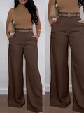 Daiiibabyyy  Summer Women's Clothing High Waist Wide Leg Pants With Belt Flowy Slim Trousers For Woman Polyester Elegant Tailored Full Length